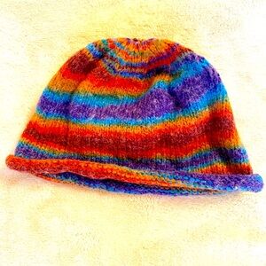 Rainbow Knitted Beanie with shimmer one size